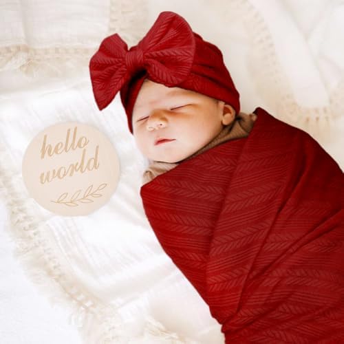 AQOKKA Newborn Receiving Blanket Set with Bow Hat Mittens