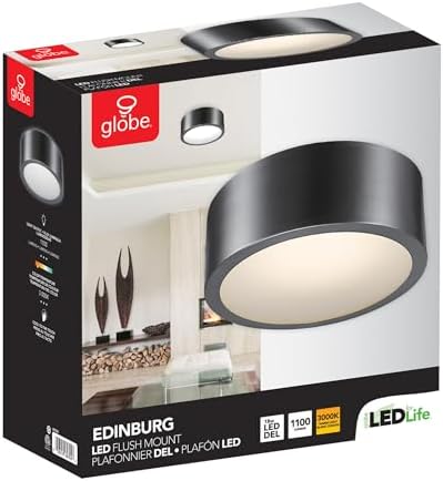 Globe Electric Edinburg LED Flush Mount Ceiling Light Black Iron Finish 1