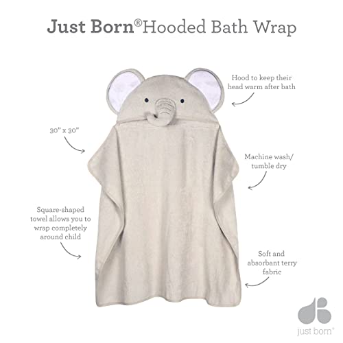Just Born Hooded Bath Towel with Elephant Design