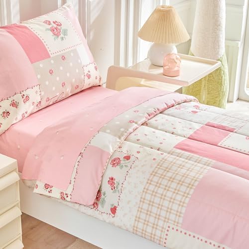 Joyreap 4-Piece Toddler Bedding Set - Pink Flower Plaid