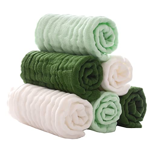 MUKIN Baby Washcloths - 6 Pack Soft Face Cloths 12x12 Inches Green