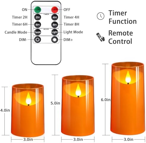 NURADA Flameless Candles with Remote Timer - 3 Pack Orange