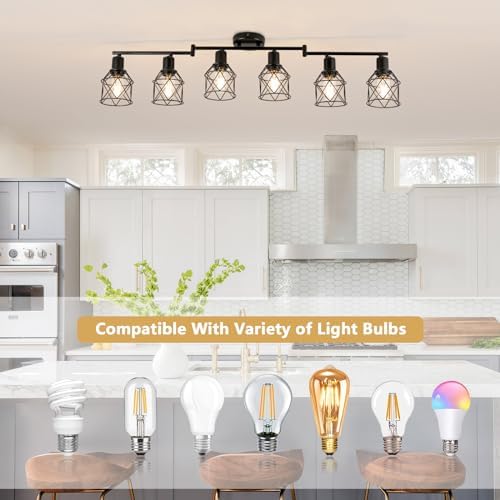 WILON 6 Light Track Lighting Kit - Black Industrial Flush Mount Ceiling Light