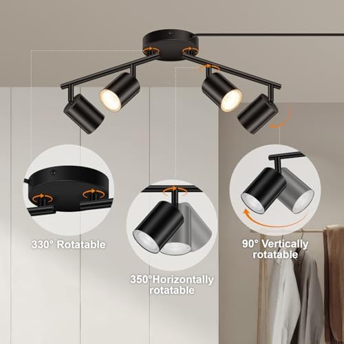 Bricosmocon 4-Light Track Lighting Kit Black Plug In Ceiling Wall Use