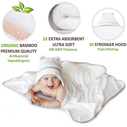 Warm Cuddles Premium Bamboo Hooded Baby Towel - White
