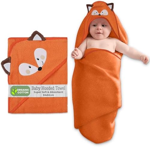 Mothers Choice Organic Baby Hooded Towel - 33x33 Inches Ultra Soft Absorbent