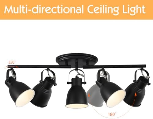 KEESFU 5 Light Track Lighting Fixtures Ceiling Black Modern