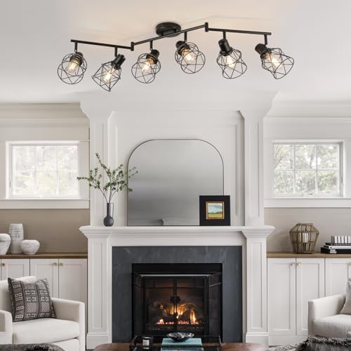 WILON 6 Light Track Lighting Kit - Black Industrial Flush Mount Ceiling Light