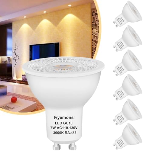 Ivyemons GU10 LED Dimmable Bulb 7W 3000K Warm White Flicker-Free
