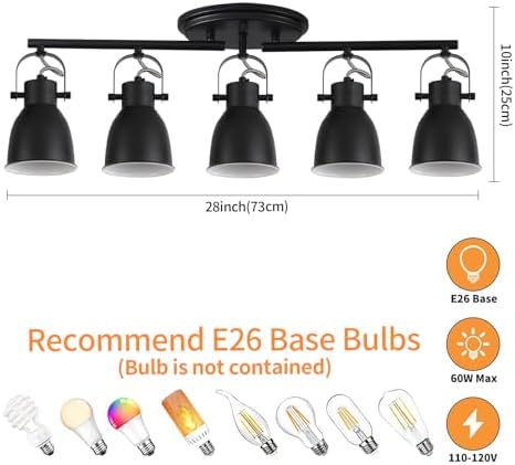 KEESFU 5 Light Track Lighting Fixtures Ceiling Black Modern