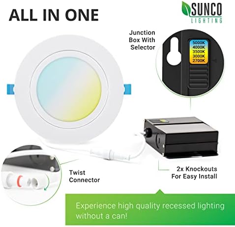 Sunco Lighting 6 Pack Recessed LED Gimbal 6 Inch 12W