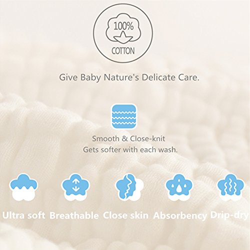 MUKIN Baby Washcloths - 5 Pack 12x12 Inches Soft Safe for Sensitive Skin