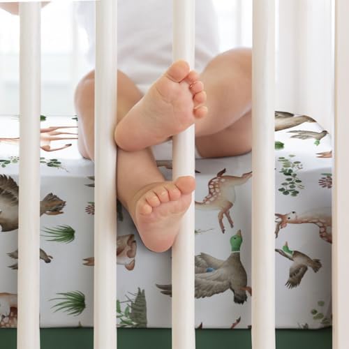 KASTLEE Crib Sheets with Deer and Duck Print 52x28 Soft Breathable