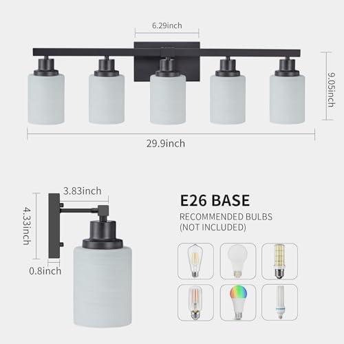 DIKAIDA 5-Light Matte Black Vanity Light Fixture