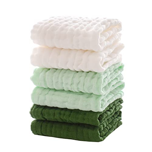 MUKIN Baby Washcloths - 6 Pack Soft Face Cloths 12x12 Inches Green