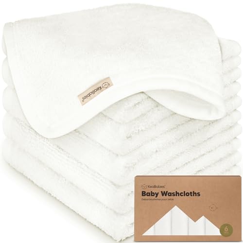 KeaBabies 6-Pack Bamboo Washcloths - 10x10 White