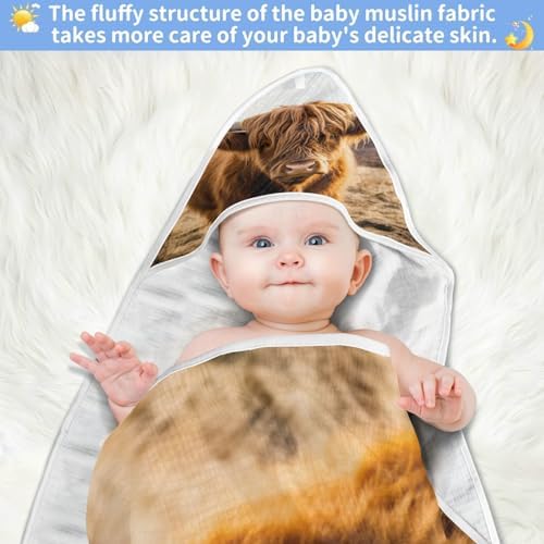 YETTASBIN Highland Cow Baby Towel Ultra Soft Absorbent Cotton