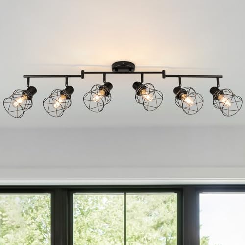 WILON 6 Light Track Lighting Kit - Black Industrial Flush Mount Ceiling Light
