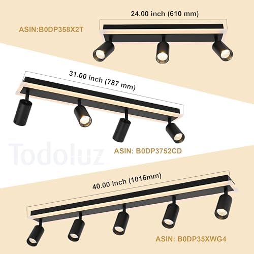 TODOLUZ 5-Light LED Track Light Fixture Black Matte Cylindrical Shades