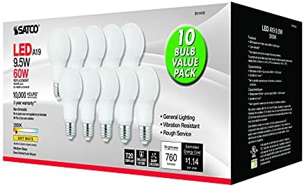 Satco 95W A19 LED Bulbs 10 Pack Warm White 3000K