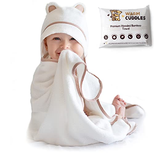 Warm Cuddles Premium Bamboo Hooded Baby Towel - White