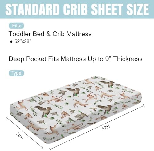 KASTLEE Crib Sheets with Deer and Duck Print 52x28 Soft Breathable