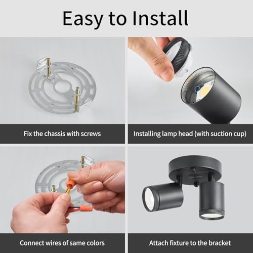 2 Light Dimmable LED Track Light Heads with Remote Control Black