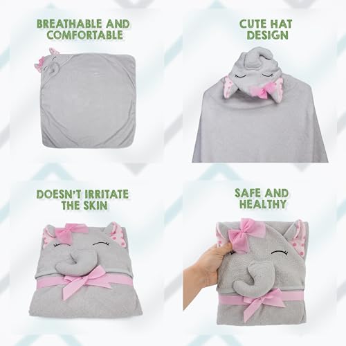 Pink Elephant Hooded Baby Towel 33x33 Inch