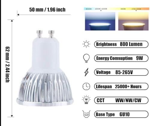Leos Light LED GU10 Spotlight Bulb 9W 6000K Cool White