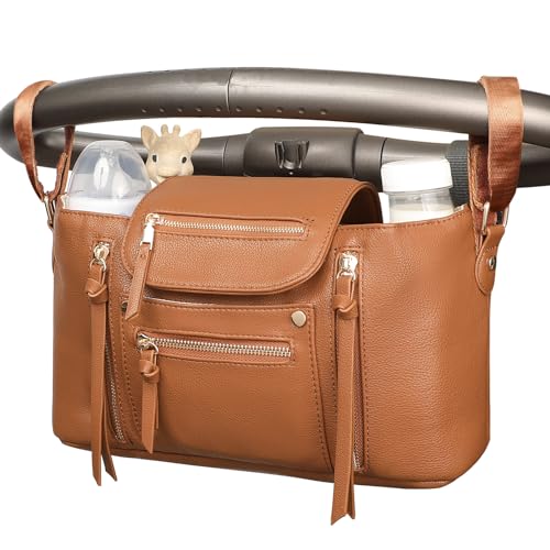 Miss Fong Stroller Organizer with Insulated Cup Holder and Adjustable Strap Brown