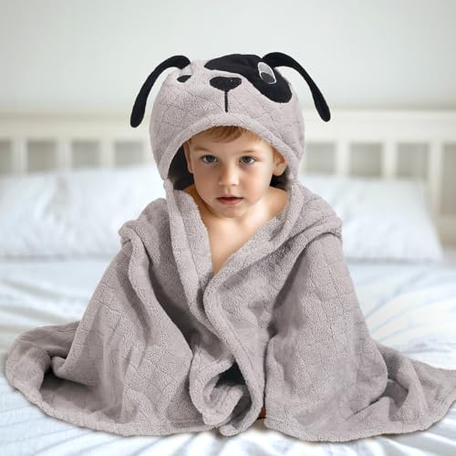 WODHOY Baby Boy Bath Towels with Grey Puppy Hood