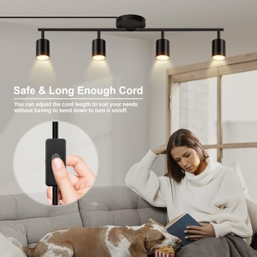 Bricosmocon 4-Light Track Lighting Kit Black Plug In Ceiling Wall Use