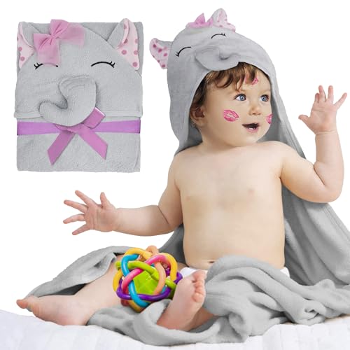 Pink Elephant Hooded Baby Towel 33x33 Inch