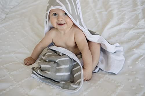 Mebie Baby Muslin Hooded Towel Grey Dash 1