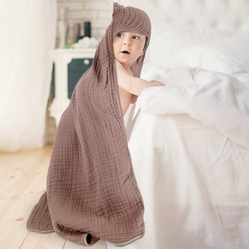 Peryiter Muslin Hooded Baby Towel 32x32 Inch Cotton Towel for Newborn