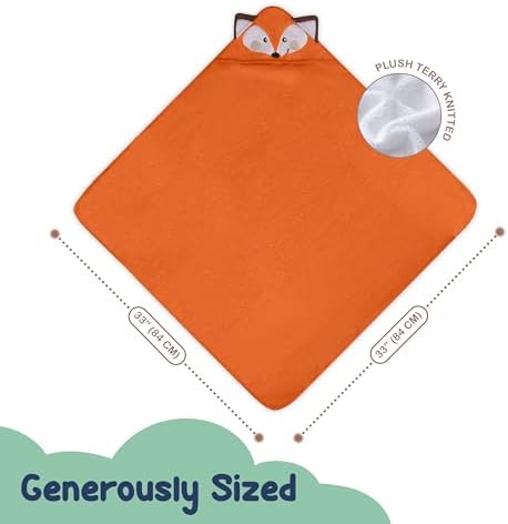 Mothers Choice Organic Baby Hooded Towel - 33x33 Inches Ultra Soft Absorbent