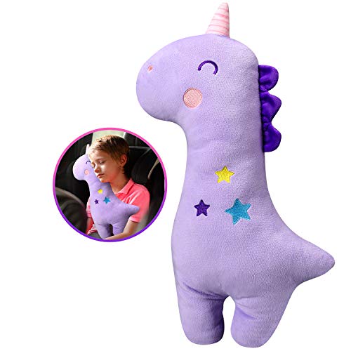 Farochy Unicorn Seat Belt Pillow for Kids Purple