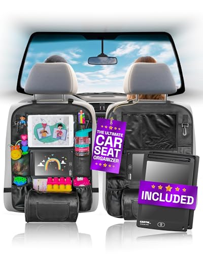 Set of 2 PU Leather Car Seat Organizers with LCD Drawing Tablets 1