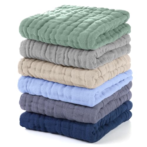 Unnivoll Muslin Baby Washcloths 6 Pack - 12x12 Multicolor