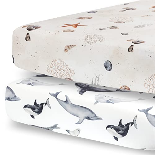 Pobibaby 2 Pack Ocean Crib Sheets for Baby Boy