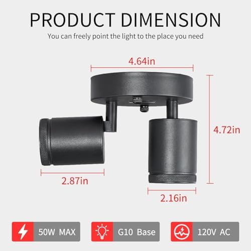 2 Light Dimmable LED Track Light Heads with Remote Control Black