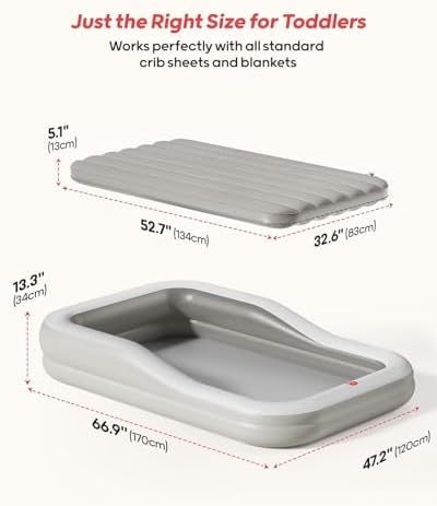 QPAU Inflatable Toddler Travel Bed with Safety Bumpers and Electric Pump