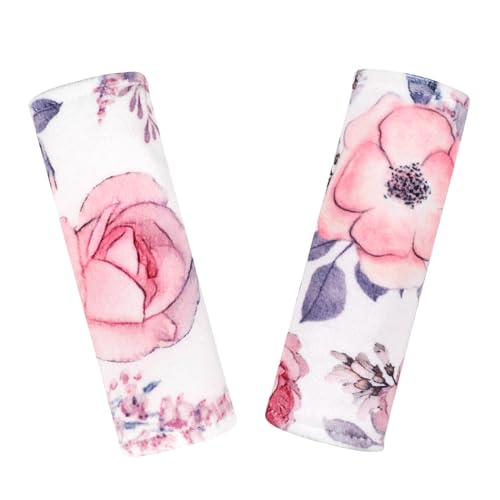 SWESEN Pink Floral Car Seat Strap Cover for Babies