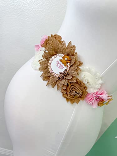 Pink Teddy Bear Maternity Sash with Cute Teddy Bear Accent
