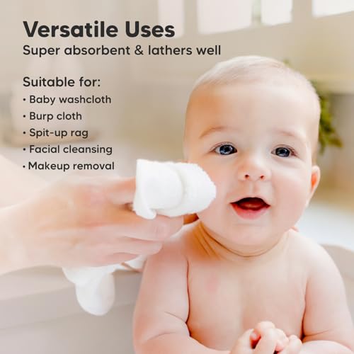 KeaBabies 6-Pack Bamboo Washcloths - 10x10 White