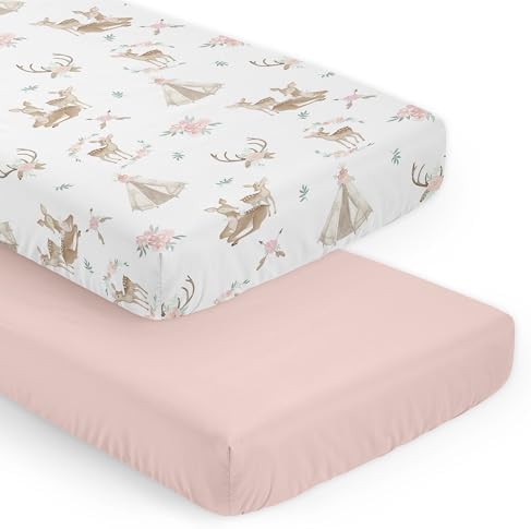Sweet Jojo Designs Woodland Deer Floral Crib Sheet Set 2 Pack