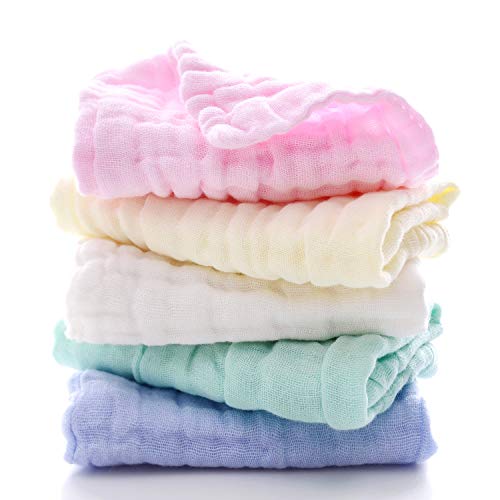 MUKIN Baby Washcloths - 5 Pack 12x12 Inches Soft Safe for Sensitive Skin