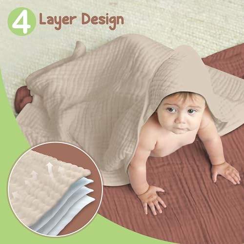 Organic Cotton Muslin Baby Hooded Towels - 2 Pack 32x32 Inch