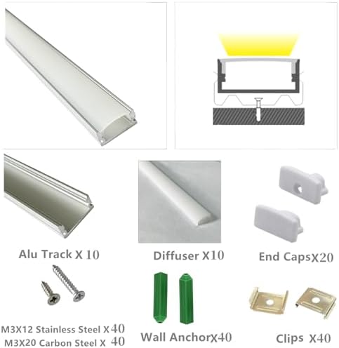 LED Strip U Channel Diffuser 10-Pack 656FT Surface Mounted Tape Light