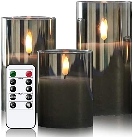 GenSwin Flameless LED Candles with Remote Control Gray Pack of 3